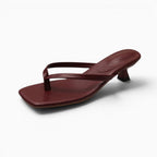 Matilda | Women's Thong Heel Sandals, Minimalist Block Heel Sandals | The Shrader Sisters | Shiny Black