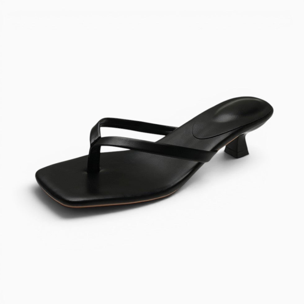 Matilda | Women's Thong Heel Sandals, Minimalist Block Heel Sandals | The Shrader Sisters | White