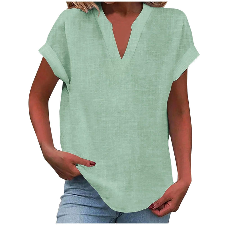 Mikaela | Women's V-Neck Short Sleeve Blouse, Relaxed Fit Blouse | The Shrader Sisters | Light Green