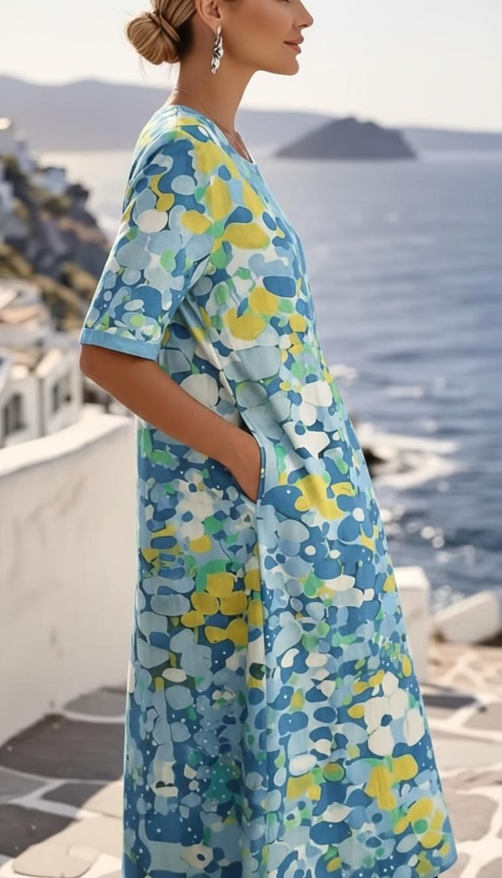 Mikayla | Women's Abstract Floral Midi Dress, Short Sleeve Wedding Guest Dress | The Shrader Sisters