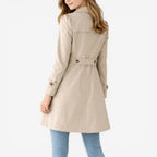 Mikayla | Women's Classic Button-Front Trench Coat, Tailored Knee-Length Coat | The Shrader Sisters | Caqui