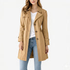 Mikayla | Women's Classic Button-Front Trench Coat, Tailored Knee-Length Coat | The Shrader Sisters | Rosa