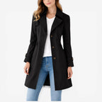 Mikayla | Women's Classic Button-Front Trench Coat, Tailored Knee-Length Coat | The Shrader Sisters