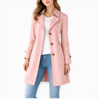 Mikayla | Women's Classic Button-Front Trench Coat, Tailored Knee-Length Coat | The Shrader Sisters