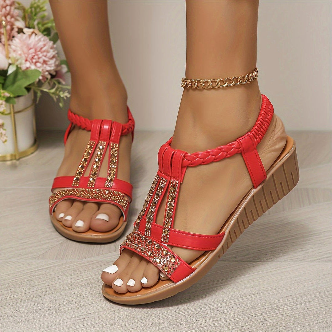 Mira | Women's T-Strap Wedge Orthopedic Sandals - Red