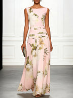 Mireya | Women's Boat Neckline Sleeveless Floral Maxi Dress, A-Line Floor-Length Dress | The Shrader Sisters