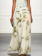 Mireya | Women's Boat Neckline Sleeveless Floral Maxi Dress, A-Line Floor-Length Dress | The Shrader Sisters | Pink