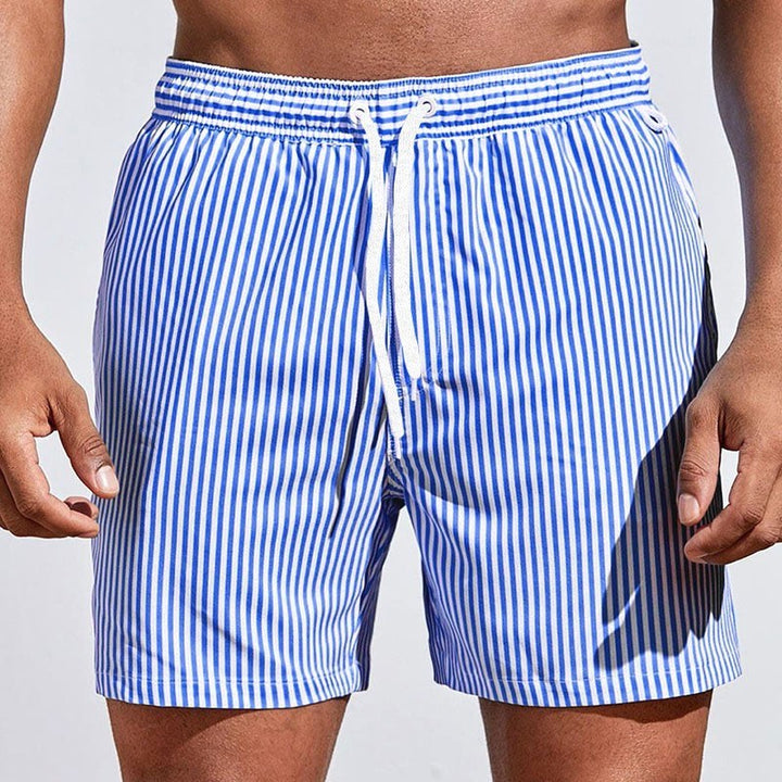 Mitchell | Men's Striped Drawstring Swim Shorts, Relaxed-Fit Summer Shorts | The Shrader Sisters | Blue