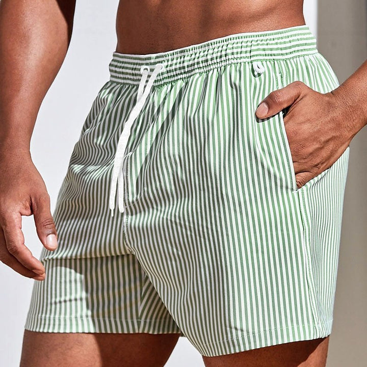 Mitchell | Men's Striped Drawstring Swim Shorts, Relaxed-Fit Summer Shorts | The Shrader Sisters | Green