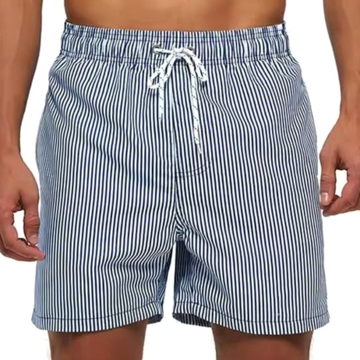 Mitchell | Men's Striped Drawstring Swim Shorts, Relaxed-Fit Summer Shorts | The Shrader Sisters | Grey