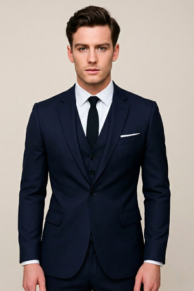 Mitchell | Men's Tailored Three-Piece Suit, Slim Fit Formal Suit | The Shrader Sisters | Navy Blue