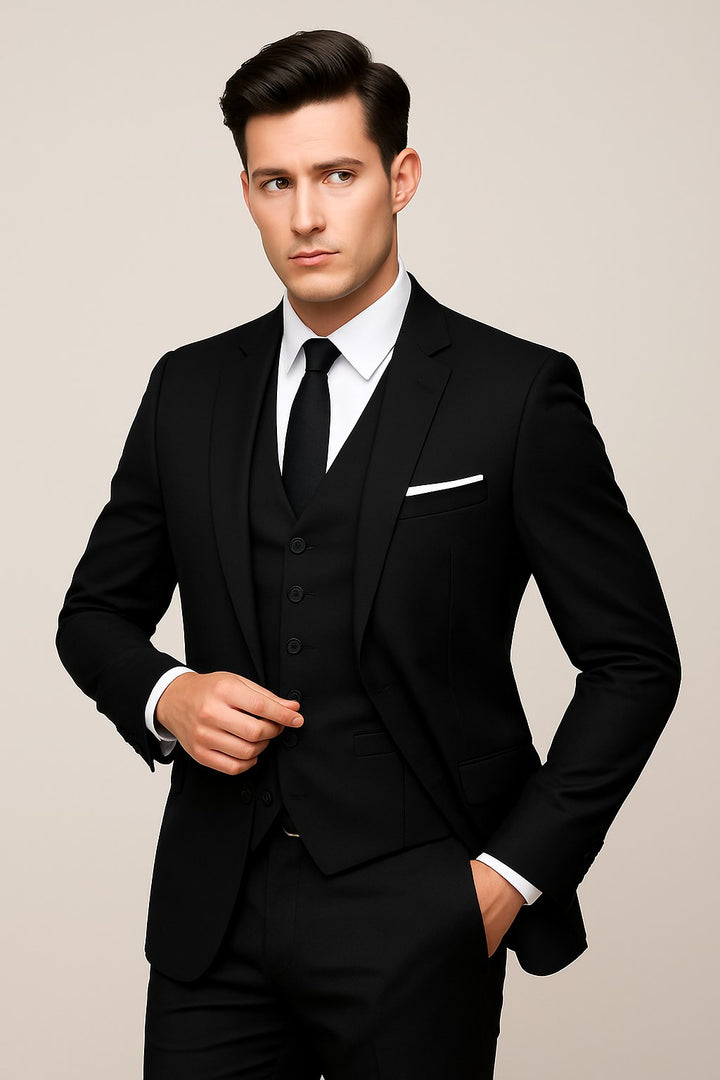Mitchell | Men's Tailored Three-Piece Suit, Slim Fit Formal Suit | The Shrader Sisters | Black