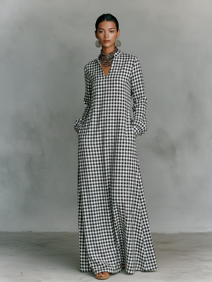 Morgan | Women's Plaid V-Neck Long-Sleeve Maxi Dress - image 4