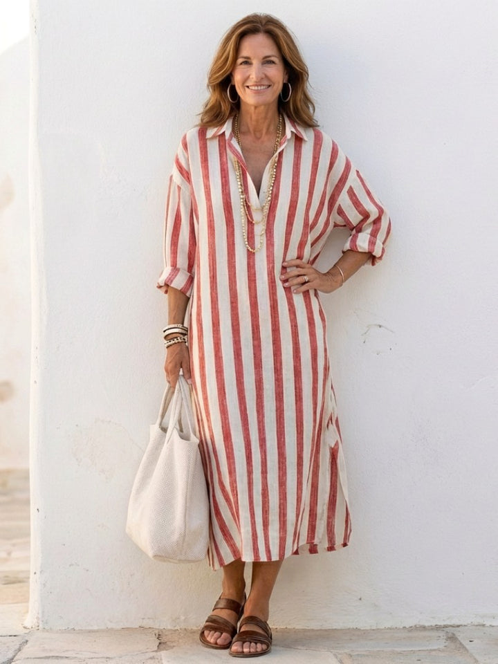 Naomi | Women's Long Sleeve Striped Midi Shirt Dress - image 4