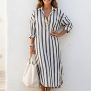 Naomi | Women's Striped Long Sleeve Midi Shirt Dress