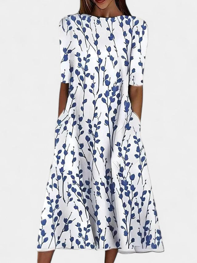 Natalie | Women's Floral Midi Dress - Blue