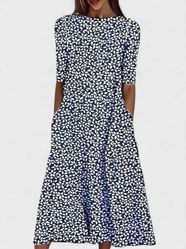 Natalie | Women's Floral Midi Dress - Dark Blue