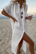 Natalie | Women's Lightweight Beach Shirt Dress, Lightweight Summer Dress for Holidays and Resort Wear, Lightweight Summer Dress for Holidays and Resort Wear - Bianco