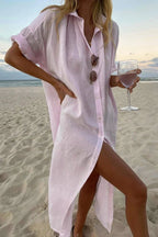 Natalie | Women's Lightweight Beach Shirt Dress, Lightweight Summer Dress for Holidays and Resort Wear, Lightweight Summer Dress for Holidays and Resort Wear - Rosa