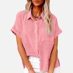 Natalie | Women's Lightweight Polyester Blouse, Short-Sleeve Summer Top | The Shrader Sisters | Zwart