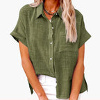 Natalie | Women's Lightweight Polyester Blouse, Short-Sleeve Summer Top | The Shrader Sisters | Groen