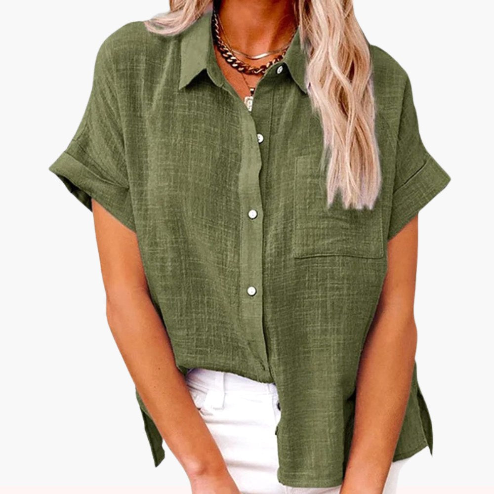 Natalie | Women's Lightweight Polyester Blouse, Short-Sleeve Summer Top | The Shrader Sisters | Groen