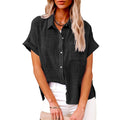 Natalie | Women's Lightweight Polyester Blouse, Short-Sleeve Summer Top | The Shrader Sisters | Koningsblauw