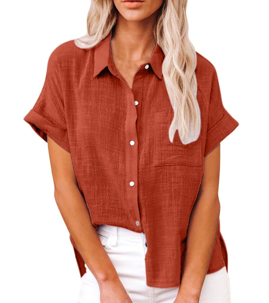Natalie | Women's Lightweight Polyester Blouse, Short-Sleeve Summer Top | The Shrader Sisters | Lichtblauw