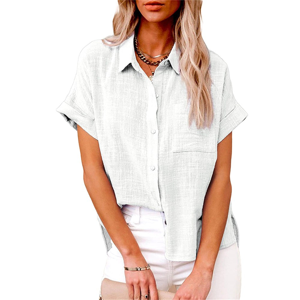 Natalie | Women's Lightweight Polyester Blouse, Short-Sleeve Summer Top | The Shrader Sisters | Grijs