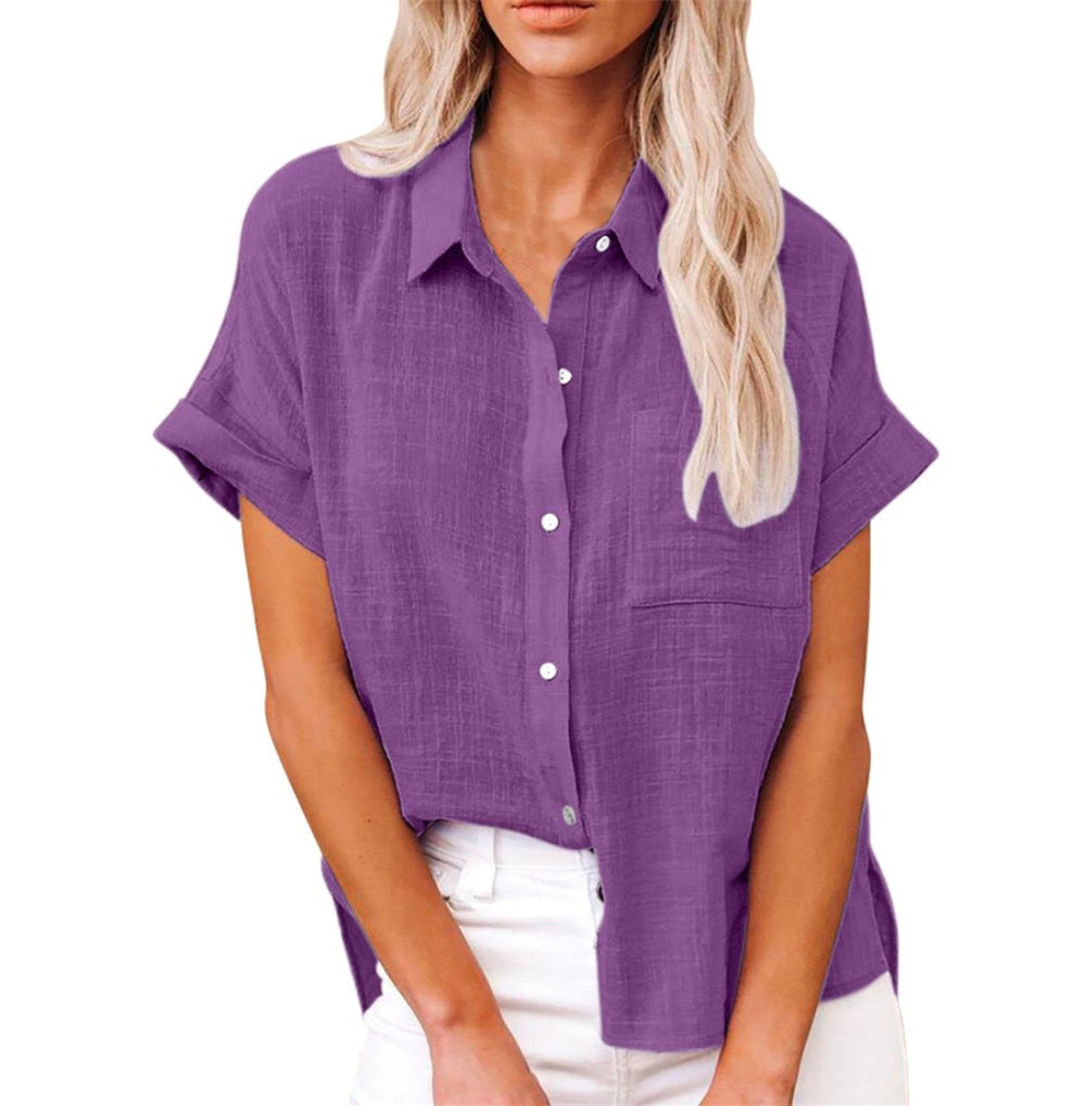 Natalie | Women's Lightweight Polyester Blouse, Short-Sleeve Summer Top | The Shrader Sisters | Wit