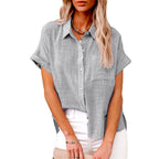Natalie | Women's Lightweight Polyester Blouse, Short-Sleeve Summer Top | The Shrader Sisters
