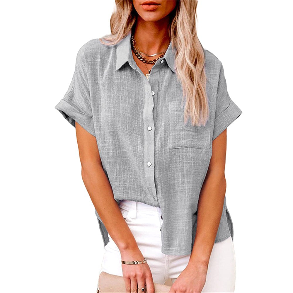 Natalie | Women's Lightweight Polyester Blouse, Short-Sleeve Summer Top | The Shrader Sisters