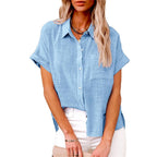 Natalie | Women's Lightweight Polyester Blouse, Short-Sleeve Summer Top | The Shrader Sisters