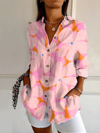 Natalie | Women's Printed Fluid Button-Up Shirt, Lightweight Summer Top for Holidays and Casual Wear, Lightweight Summer Top for Holidays and Casual Wear - image 1