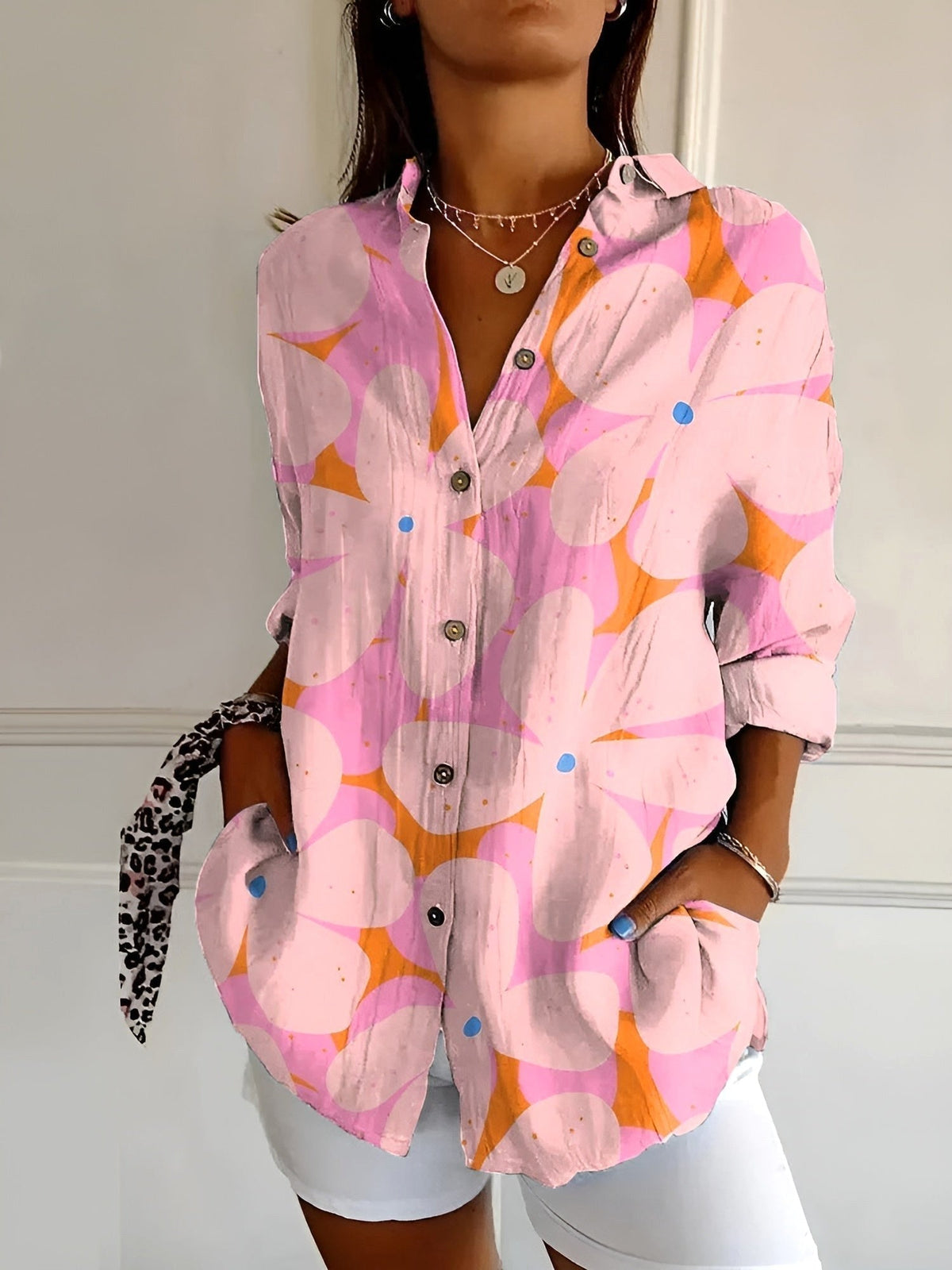 Natalie | Women's Printed Fluid Button-Up Shirt, Lightweight Summer Top for Holidays and Casual Wear, Lightweight Summer Top for Holidays and Casual Wear - image 1