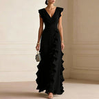 Natalie | Women's Ruffle Trim Maxi Dress, Flattering Summer Dress for Holidays and Everyday Wear, Flattering Summer Dress for Holidays and Everyday Wear - Black