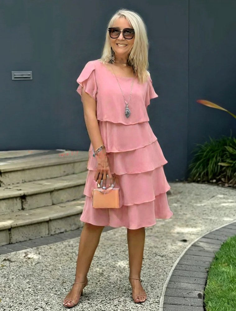 Natalie | Women's Short Sleeve Layered Midi Dress - image 8
