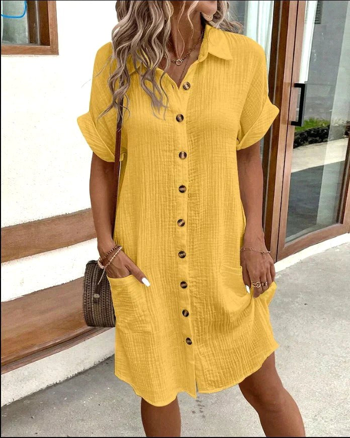 Nellie | Women's Cotton Shirt Dress with Button Detail, Lightweight Casual Dress | The Shrader Sisters