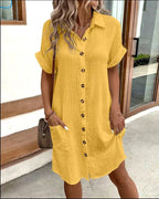 Nellie | Women's Cotton Shirt Dress with Button Detail, Lightweight Casual Dress | The Shrader Sisters