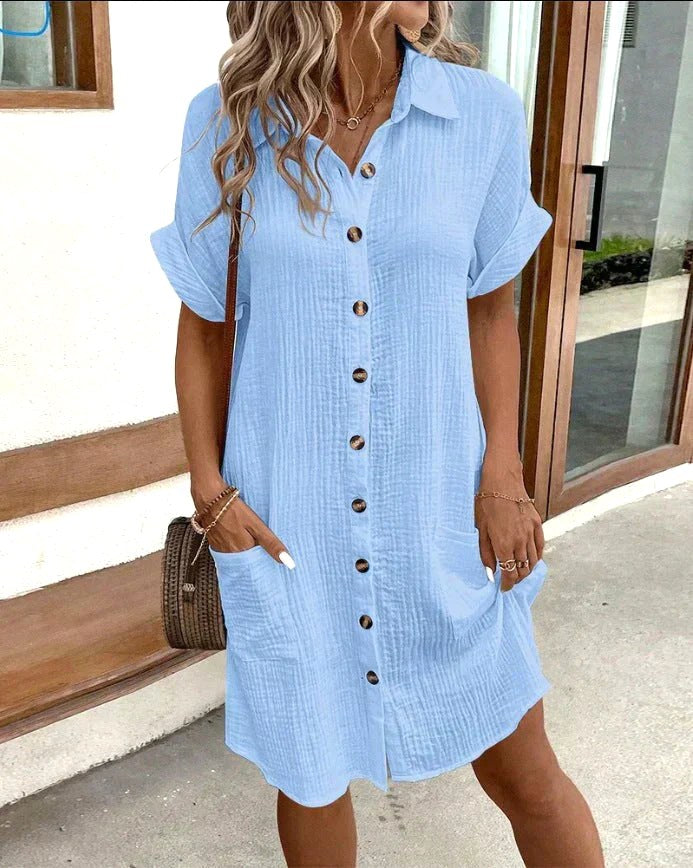 Nellie | Women's Cotton Shirt Dress with Button Detail, Lightweight Casual Dress | The Shrader Sisters