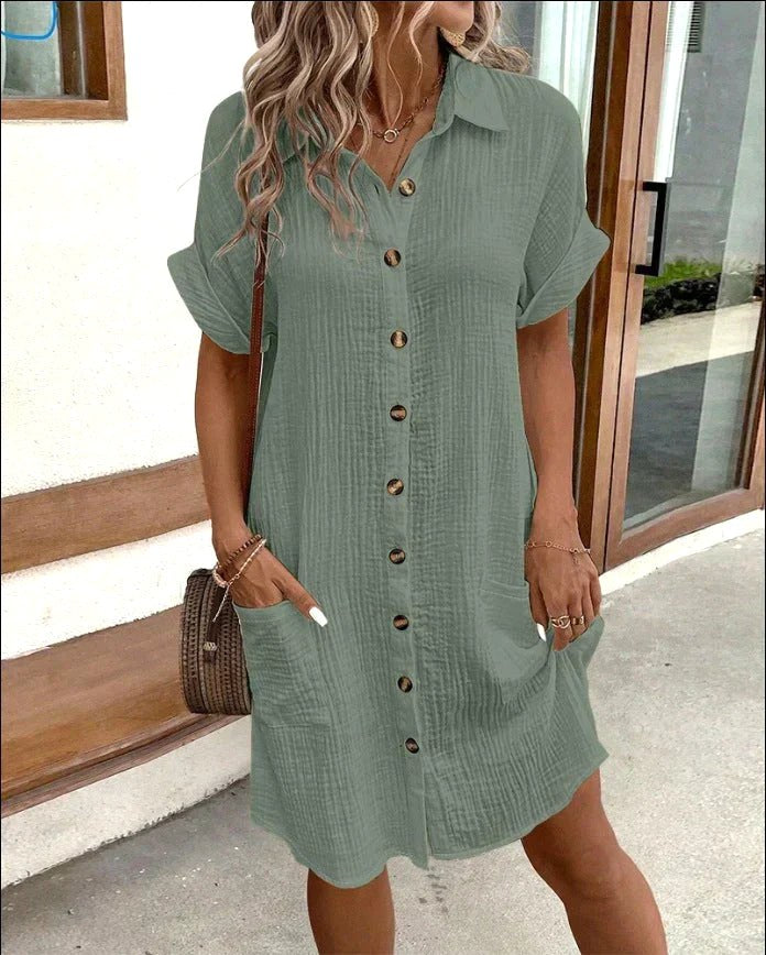 Nellie | Women's Cotton Shirt Dress with Button Detail, Lightweight Casual Dress | The Shrader Sisters