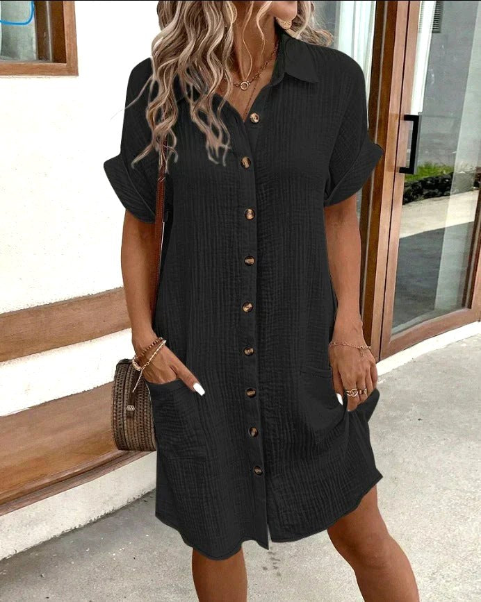 Nellie | Women's Cotton Shirt Dress with Button Detail, Lightweight Casual Dress | The Shrader Sisters
