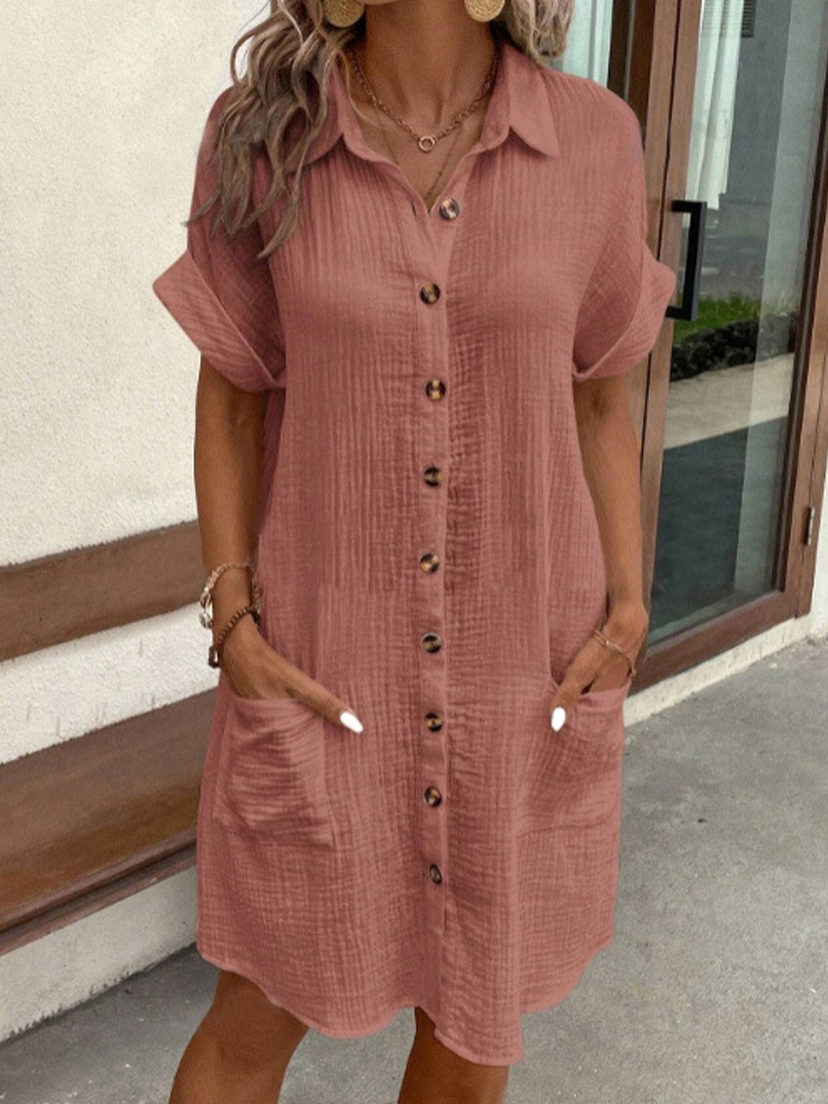 Nellie | Women's Cotton Shirt Dress with Button Detail, Lightweight Casual Dress | The Shrader Sisters