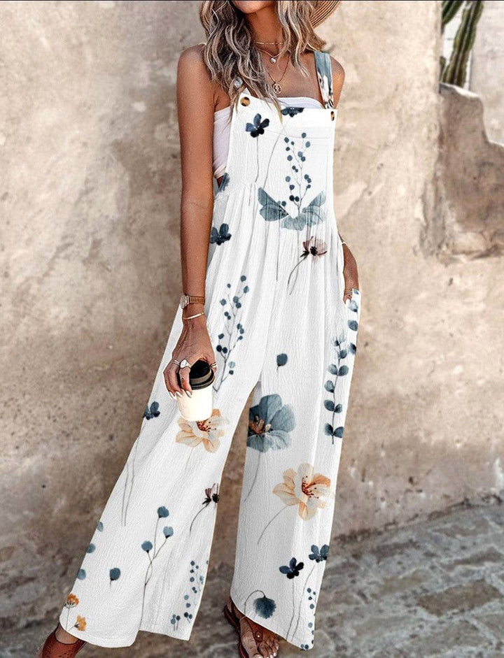 Nerida | Women's Floral Wide-Leg Jumpsuit, Square-Neck Sleeveless Jumpsuit | The Shrader Sisters