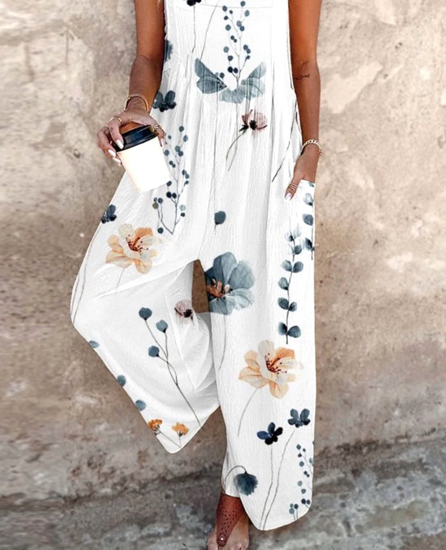 Nerida | Women's Floral Wide-Leg Jumpsuit, Square-Neck Sleeveless Jumpsuit | The Shrader Sisters