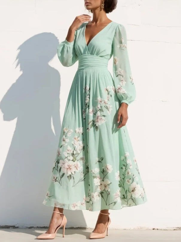 Nicola | Women's V-Neck Chiffon Floral Midi Dress - image 2