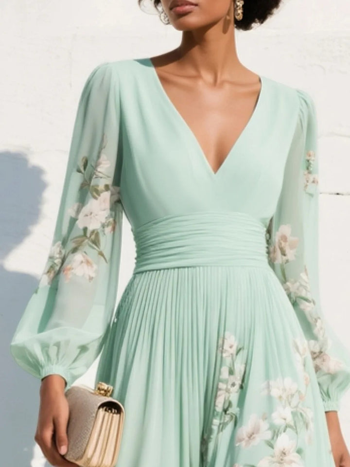 Nicola | Women's V-Neck Chiffon Floral Midi Dress - image 4