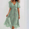Nicole | Women's Vibrant Midi Dress, Elegant Occasion Dress | The Shrader Sisters | Bloemig Blauw