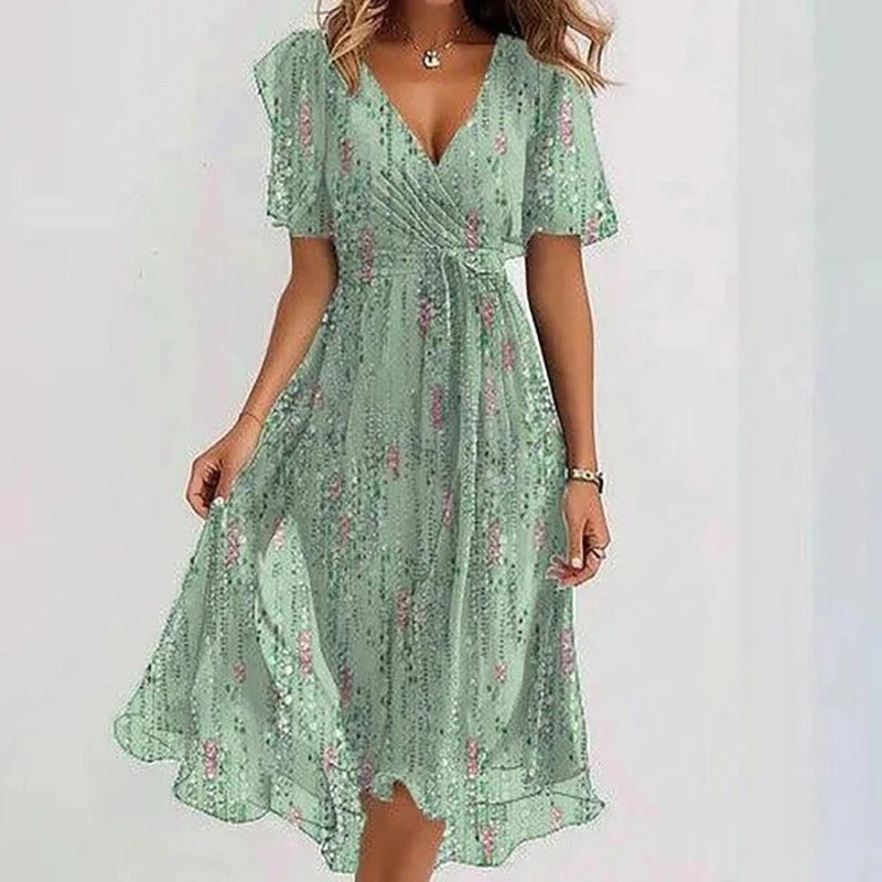 Nicole | Women's Vibrant Midi Dress, Elegant Occasion Dress | The Shrader Sisters | Bloemig Blauw