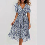 Nicole | Women's Vibrant Midi Dress, Elegant Occasion Dress | The Shrader Sisters | Blauw